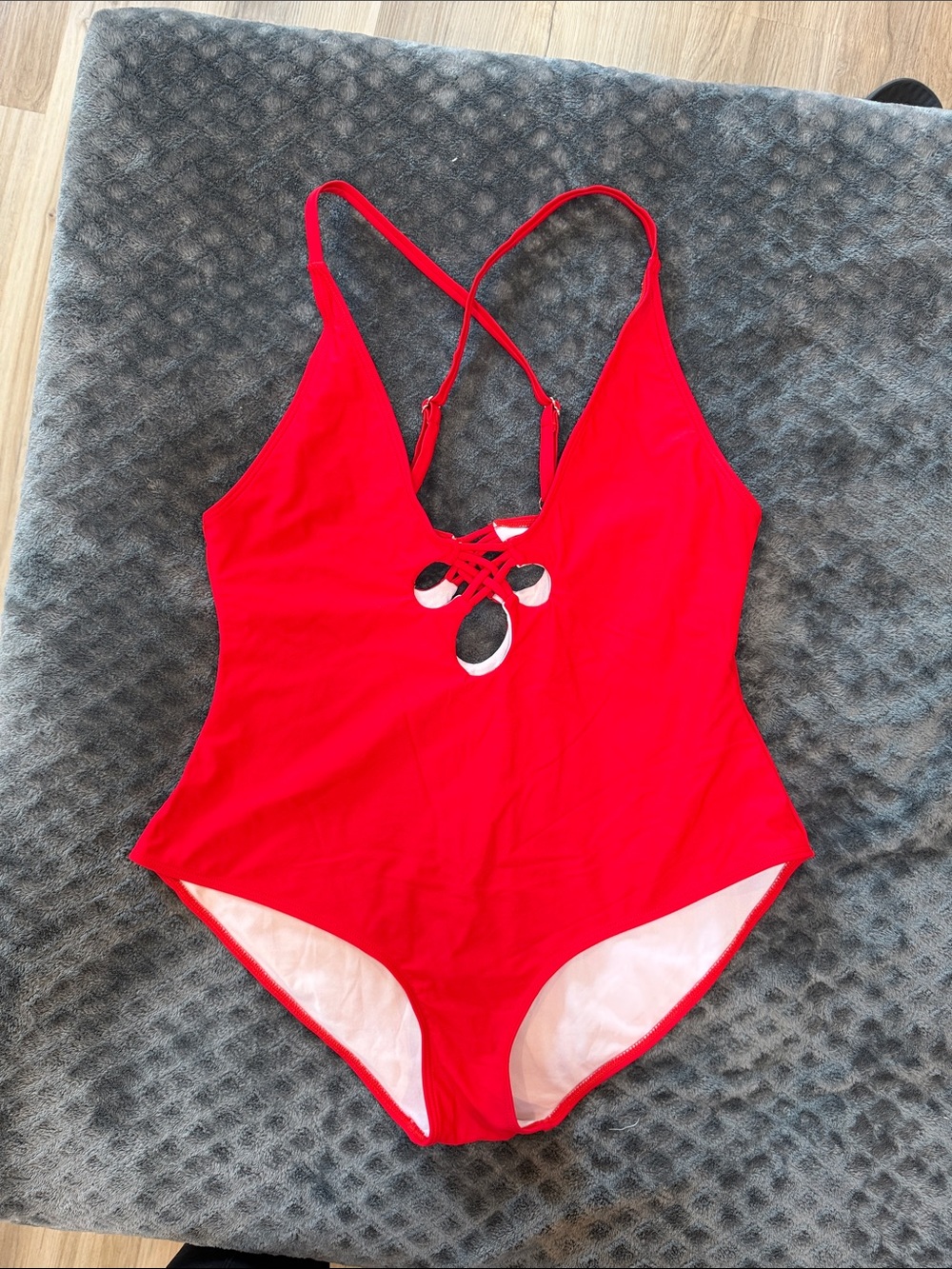 Red One-Piece Swimsuit with Lace-Up Front